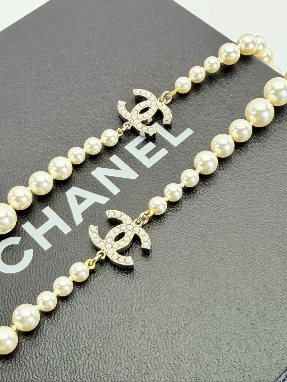 CHANEL CC Logo Timeless Classic Faux Pearl Necklace